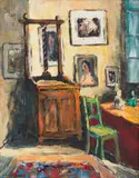 Alexander Rose-Innes, Interior with Green Chair, oil on canvas laid down on board