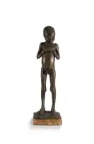 Jo Roos, Child, bronze with a brown patina, on a wooden base