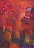 Alice Goldin, Piano Player, oil on canvasboard