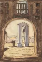 Slave Bell Tower, Montagu (recto); View with a Lake in the Distance (verso) by François Krige, watercolour and pastel on paper, offered Jun 2024