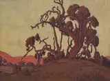 By Kameeldrift (Pta Noord) by Jacobus Hendrik Pierneef, casein on card, sold May 2024