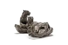 Dylan Lewis, Lying Leopard Pair Maquette (S350), bronze with a brown patina