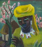 Maggie Laubser, Meidjie met Bloeisels (Girl with Blossoms), 1953, oil on artist's board