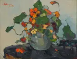 Pieter Wenning, Nasturtiums in a Ginger Jar, oil on canvas