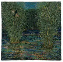 Esias Bosch, Birds in the Reeds, painted and glazed ceramic tile