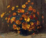 Zinnias by Adriaan Boshoff, oil on canvas, offered May 2024