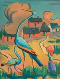 Maggie Laubser, Blou Voëls, oil on board