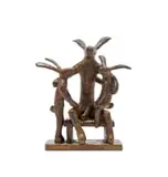 Guy Du Toit, Family of Hares on Bench, painted bronze