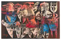 Lucky Sibiya, The Crossing of the Bridge, acrylic on incised wood panel