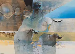 Keith Joubert, Figure with Wildlife, oil on canvas