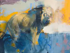 Lion Field Panel by Keith Joubert, oil on canvas, sold May 2024
