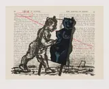 William Kentridge, Eros in School, 2001, two colour chine collé and lithograph on paper with hand colouring