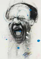 Nelson Makamo, Fuck You, I'm Losing My Mind, mixed media on paper