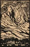 Die Tweelinge, Stellenbosch (Nilant 20) by Jacobus Hendrik Pierneef, 1922, linocut on paper, sold May 2024