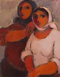 Eleanor Esmonde-White, Friends Wearing Head Scarves, oil on canvas