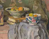 Fruit and Grey Cloth by Gregoire Boonzaier, oil on canvas laid down on board, sold May 2024