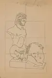 Alexis Preller, Sketch for Wounded Sculpture, ink and crayon on paper
