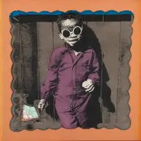Untitled (Portrait of a Child on a Blue Striped Handkerchief) by Steven Cohen, screenprint on handkerchief, offered May 2024