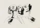 Robert Hodgins, Untitled (Three Heads/Skulls), ink on paper