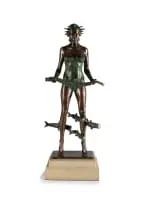 Angus Taylor, On Land, in Water, bronze with a brown and green patina on a stone base