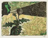 Peter Clarke, Thistle Down, colour linocut print on paper