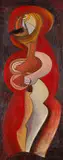 Cecil Skotnes, Red Figure, painted, carved and incised wood panel