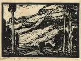 Waterval Onder (Nilant 68) by Jacobus Hendrik Pierneef, linocut on tissue paper, sold May 2024