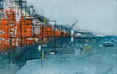Arthur Edward Cantrell, Harbour Scene, oil on card