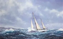 Peter Gerd Bilas, Boat at Sea, acrylic on canvas laid down on board