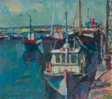 Herbert Coetzee, West Coast Harbour, oil on card