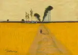 Yellow Landscape by Pieter van der Westhuizen, pastel on paper, sold May 2024