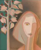 Woman and Fruit Tree by Bettie Cilliers-Barnard, oil on canvas, sold May 2024