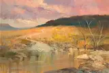 Christopher Tugwell, Roadway in a River Landscape, oil on canvas laid down on board