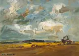Landscape with Clouded Sky by Titta Fasciotti, oil on board, sold May 2024