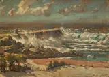 Sydney Carter, Turbulent Waves on the Shore, oil on board