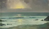 Christopher Tugwell, Sunset over the Sea, oil on board