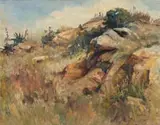 Ruth Squibb, Rocky Landscape, oil on board
