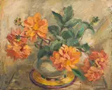 Emily Isabel Fern, Dahlias in a Vase, oil on board