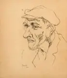 Gregoire Boonzaier, Portrait of a Man in a Cap, charcoal on coloured paper