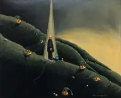 Zonia Nel-Scheffer, Untitled (Toys in a Landscape), oil on board