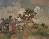 Houses and Trees by Gregoire Boonzaier, oil on canvas, sold May 2024