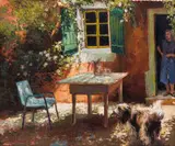 Patio Scene with Dog by Mari Vermeulen-Breedt, oil on canvas, sold May 2024