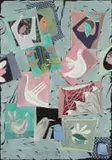 Pieter van der Westhuizen, Birds and Figures, inkwash and pencil on paper laid down on reflective card