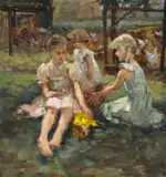 Girls in a Garden by Mari Vermeulen-Breedt, oil on canvas, sold May 2024