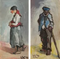 Jack Lugg, Man and Woman, pair, oil on canvas laid down on board