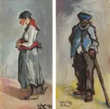 Jack Lugg, Man and Woman, pair, oil on canvas laid down on board