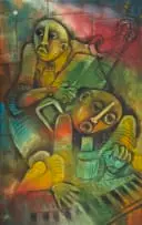Billy (Joshua) Molokeng, Two Musicians, oil on canvas laid down on board