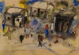 Eli Kobeli, Township Scene, watercolour on paper