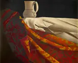 Wim Blom, White Jug with Spanish Rug, oil on canvas