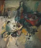 Eben van der Merwe, Still Life with Bottles and Bowls